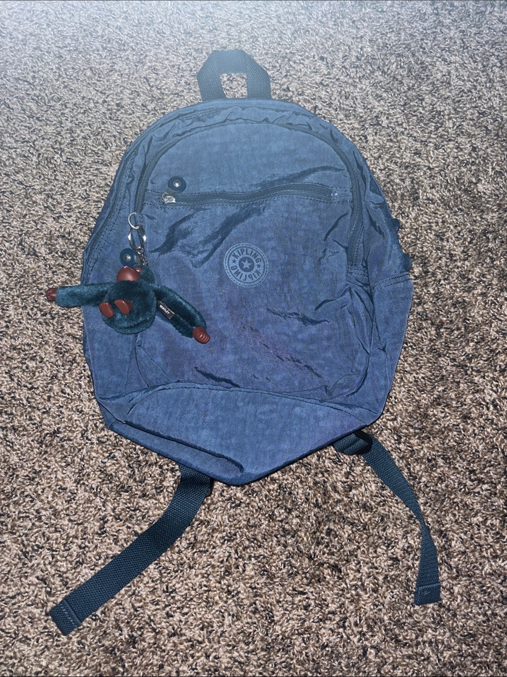 Kipling Navy Blue Nylon Backpack with Monkey Key Charm